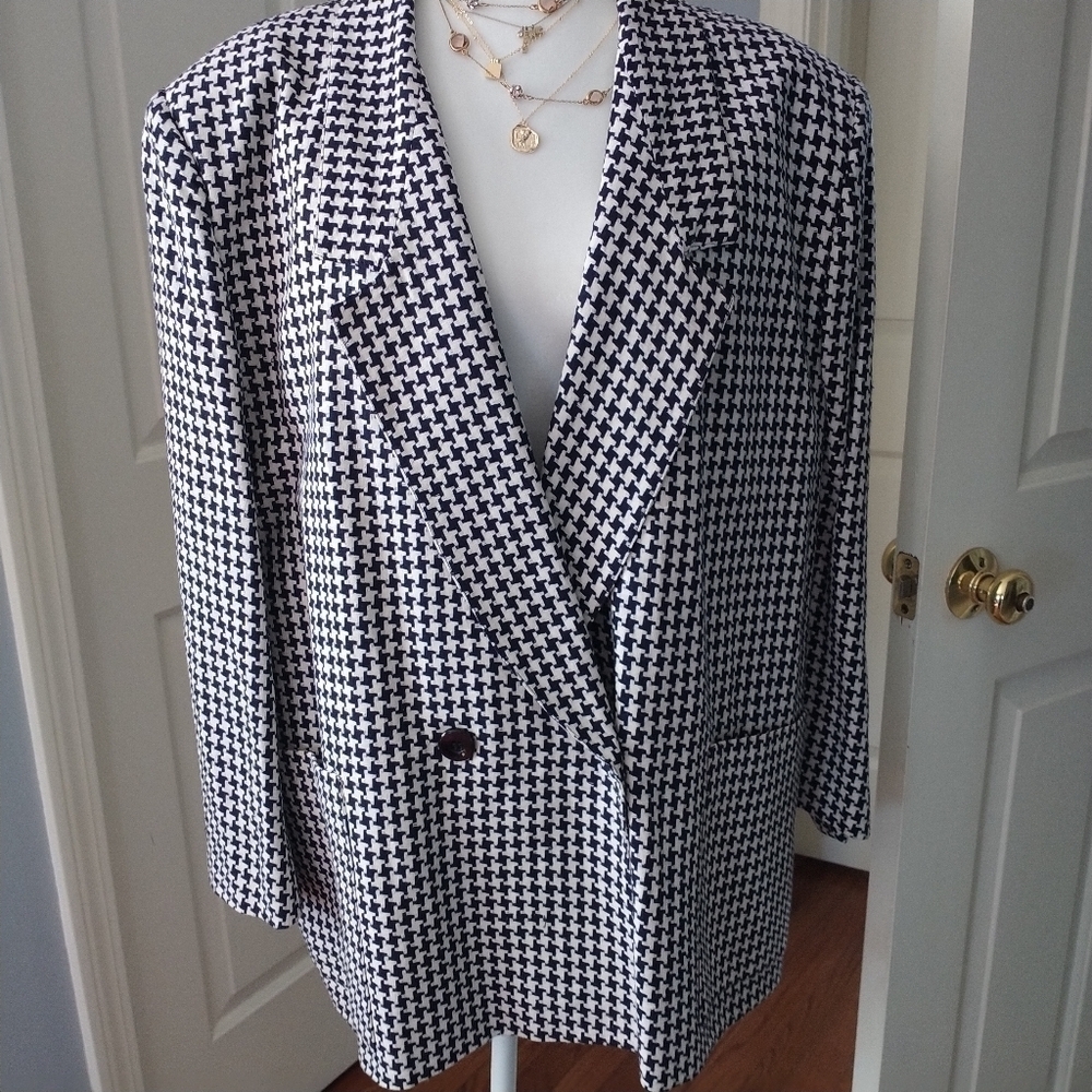 Giorgio Saint Angelo Vintage Houndstooth Linen Dark Navy Blazer Jacket 22 - Picture 4 of 12